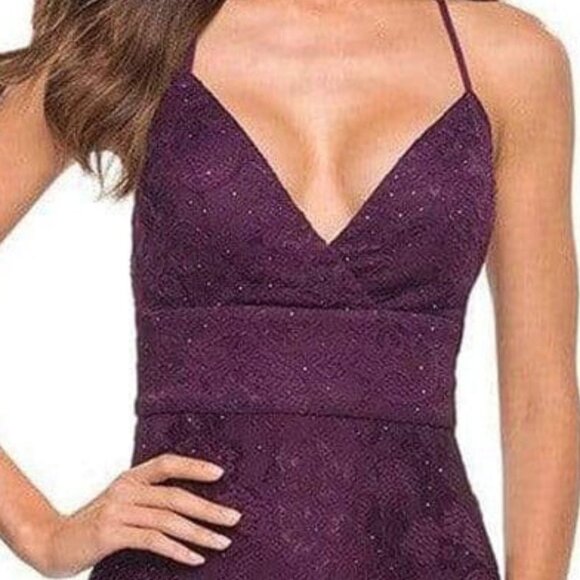 NWT La Femme 30442SC Stretch Lace Prom Dress Dark Berry Size 4 - Picture 3 of 9